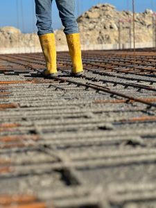 Rebar reinforcement placed in a concrete foundation form